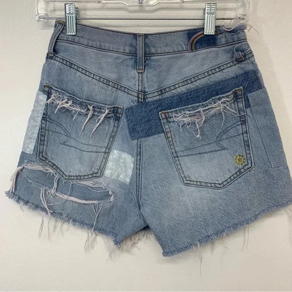 American Eagle Shorts Woman 0 90s Highest Rise Boyfriend Patchwork Rainbow Denim - Picture 3 of 12